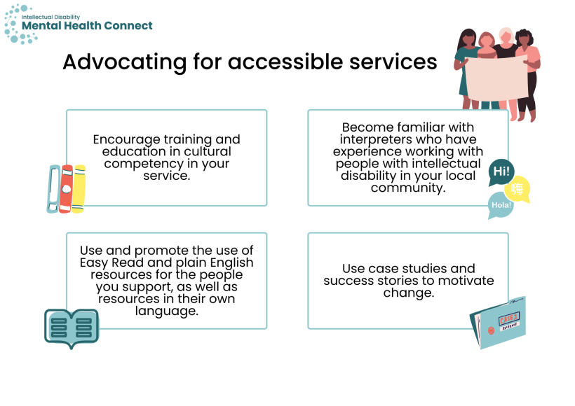 Graphic of information in text- advocating for accessible services