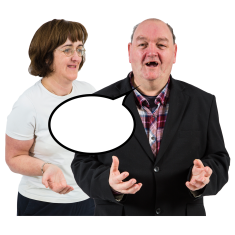 Man and woman with speech bubble