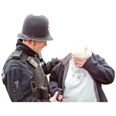Policeman comforting a crying person