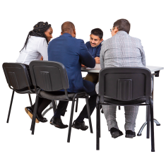 4 people sitting at a table at a job interview