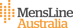 Mens line logo. Two lines of text next. Top line says Mens Line in black. Below it says Australia in orange. To the left of the text is four columns of small orange boxes of different lengths. 