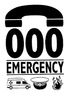 000 with a phone on top of the numbers. Under the 000 is the word emergency and beneath this is images of an ambulance, police hat and a fire. 