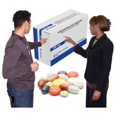 Two people discussing medication